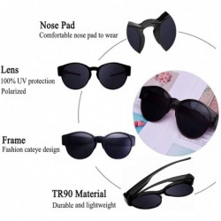 Round Polarized Fit Over Glasses Sunglasses with Oversized Cat Eye Frame for Men and Women - Black - C8199GL6ULO $18.42