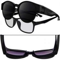 Round Polarized Fit Over Glasses Sunglasses with Oversized Cat Eye Frame for Men and Women - Black - C8199GL6ULO $18.42