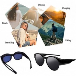 Round Polarized Fit Over Glasses Sunglasses with Oversized Cat Eye Frame for Men and Women - Black - C8199GL6ULO $18.42