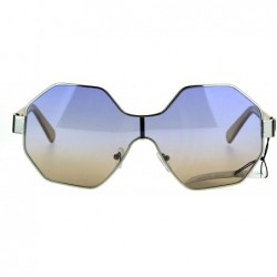 Shield Funky Octagonal Shield Retro Oversize Womens Fashion Sunglasses - Blue Brown - C6184EUIDLC $11.74