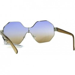 Shield Funky Octagonal Shield Retro Oversize Womens Fashion Sunglasses - Blue Brown - C6184EUIDLC $11.74