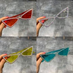 Cat Eye Sexy Cat Eye Sunglasses Women RimlVintage Rhinestone Sun Glasses Candy Color Eyewear Triangle Shades UV400 - Red - C4...