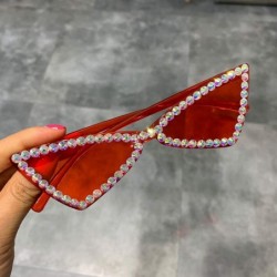 Cat Eye Sexy Cat Eye Sunglasses Women RimlVintage Rhinestone Sun Glasses Candy Color Eyewear Triangle Shades UV400 - Red - C4...