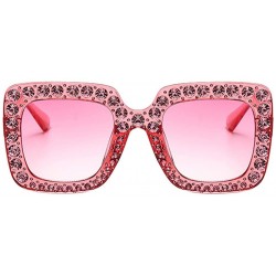 Square Women Oversized Square Large Frame Bling Rhinestone Vintage Sunglasses - Pink Frame & Red Lens - CC18CX752CH $11.93