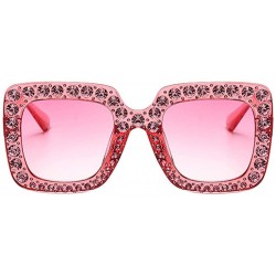 Square Women Oversized Square Large Frame Bling Rhinestone Vintage Sunglasses - Pink Frame & Red Lens - CC18CX752CH $22.34