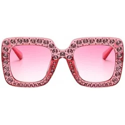 Square Women Oversized Square Large Frame Bling Rhinestone Vintage Sunglasses - Pink Frame & Red Lens - CC18CX752CH $22.34