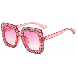 Square Women Oversized Square Large Frame Bling Rhinestone Vintage Sunglasses - Pink Frame & Red Lens - CC18CX752CH $11.93