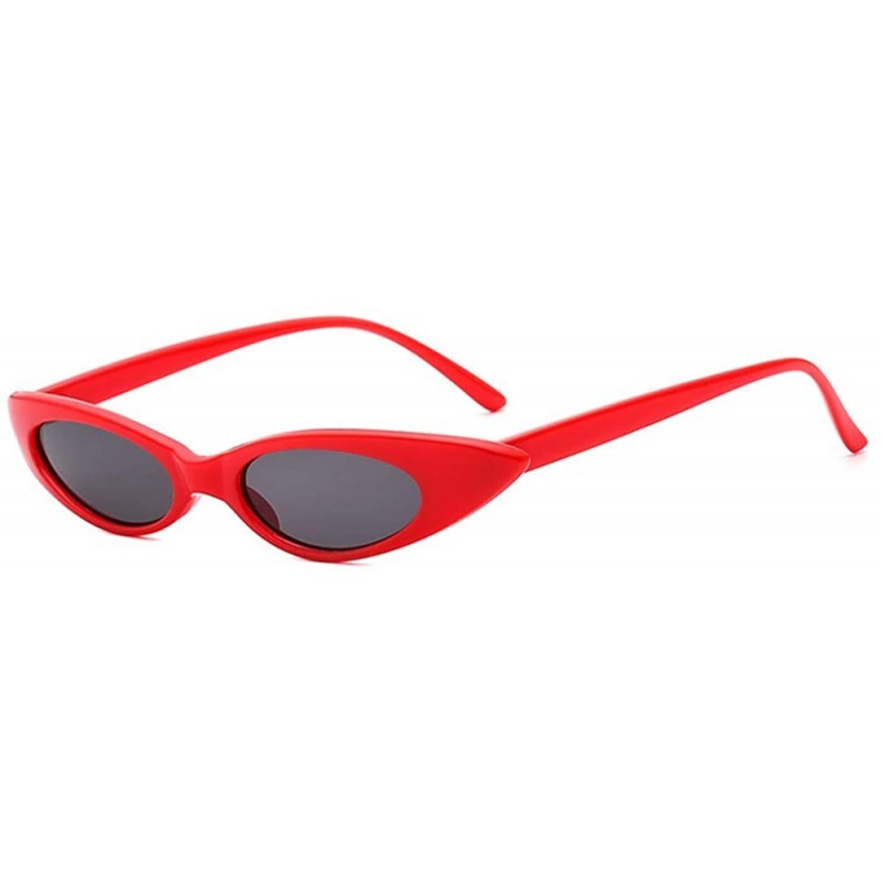 Oval Cat Eyes Sunglasses for Women - Vintage Oval Round Cat eye Sunglasses Goggle - Red/Grey - CB18ET84GIU $7.91