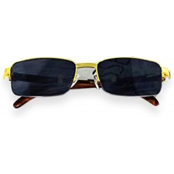 Rimless WOOD Art Nouveau VINTAGE Semi Rimless Style Gangster RICH Frame Sun Glasses - Gold Black - CU17AZ74HK2 $21.34