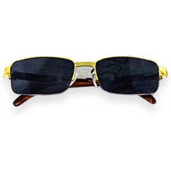 Rimless WOOD Art Nouveau VINTAGE Semi Rimless Style Gangster RICH Frame Sun Glasses - Gold Black - CU17AZ74HK2 $18.80