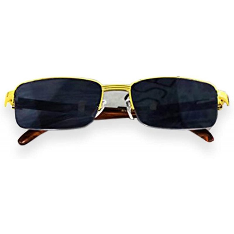 Rimless WOOD Art Nouveau VINTAGE Semi Rimless Style Gangster RICH Frame Sun Glasses - Gold Black - CU17AZ74HK2 $10.93