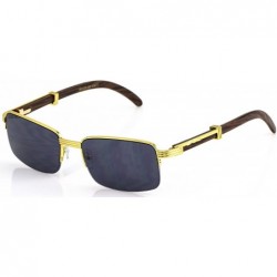 Rimless WOOD Art Nouveau VINTAGE Semi Rimless Style Gangster RICH Frame Sun Glasses - Gold Black - CU17AZ74HK2 $10.93