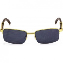 Rimless WOOD Art Nouveau VINTAGE Semi Rimless Style Gangster RICH Frame Sun Glasses - Gold Black - CU17AZ74HK2 $10.93