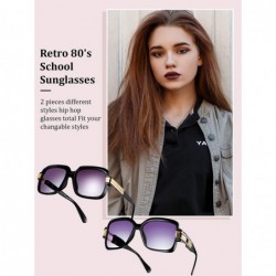 Oversized 2 Pieces Hip Hop Rapper Over Size Flat Top Sunglasses Vintage Fashioned DJ Glasses 80's Retro - C2196Z5WI96 $16.68