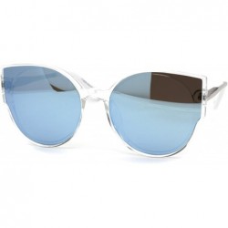 Oversized Womens Polarized Oversize Round Cat Eye Chic Sunglasses - Clear Silver Blue Mirror - CU192AIGTYT $11.46