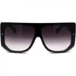 Shield Retro Flat Top Squared Rectangular Shield Mafia Sunglasses - Black Smoke - C918Z3LIA99 $23.06