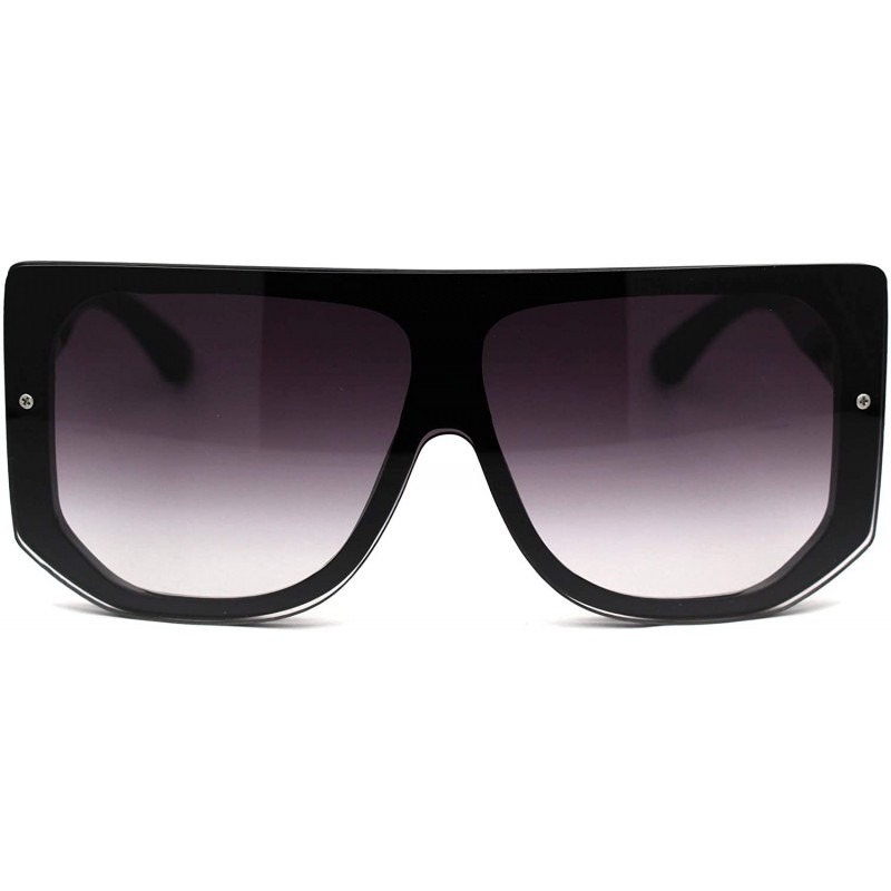 Shield Retro Flat Top Squared Rectangular Shield Mafia Sunglasses - Black Smoke - C918Z3LIA99 $13.35
