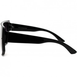 Shield Retro Flat Top Squared Rectangular Shield Mafia Sunglasses - Black Smoke - C918Z3LIA99 $13.35
