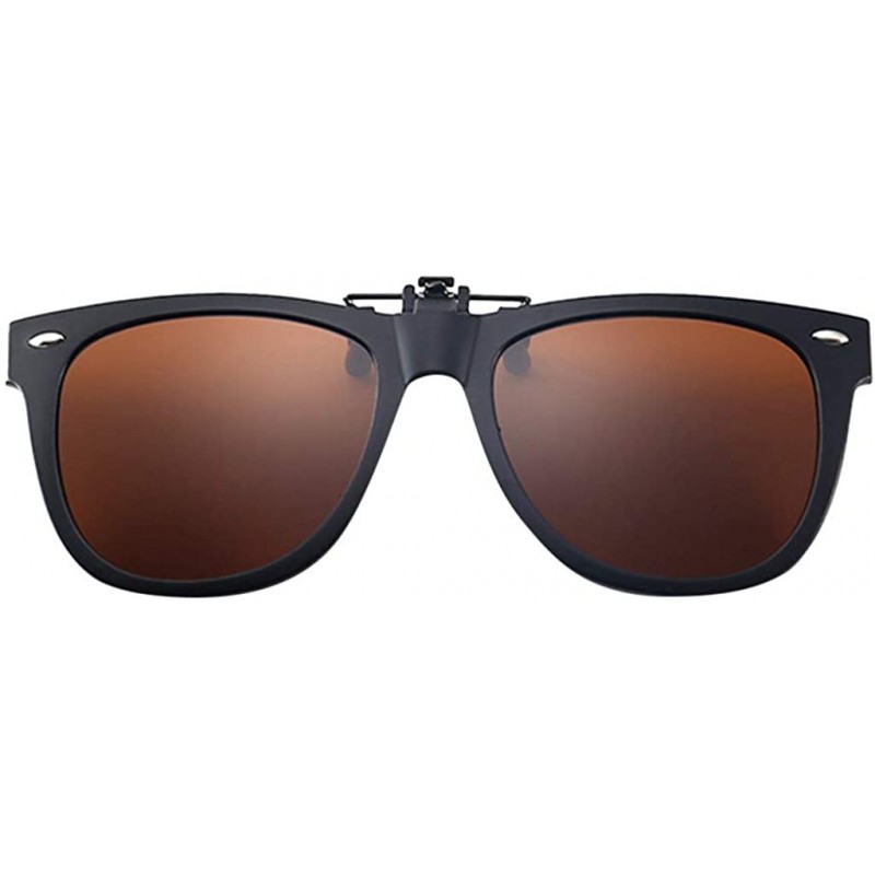 Aviator Polarized Clip-on Sunglasses Anti-Glare Driving Glasses for Prescription Glasses - Coffee - CG1947XLNUT $11.20