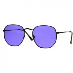 Square Vintage Fashion Sunglasses Thin Metal Hexagon Shape Frame Color Lens UV 400 - Black (Purple) - C8188OLRKLW $12.90