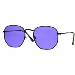 Square Vintage Fashion Sunglasses Thin Metal Hexagon Shape Frame Color Lens UV 400 - Black (Purple) - C8188OLRKLW $20.04