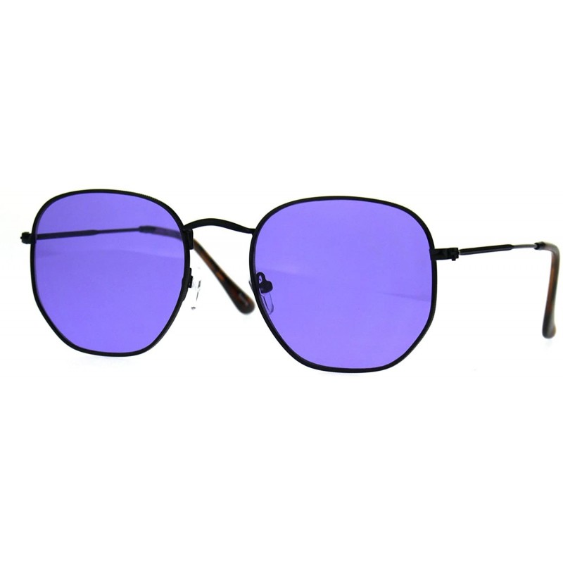 Square Vintage Fashion Sunglasses Thin Metal Hexagon Shape Frame Color Lens UV 400 - Black (Purple) - C8188OLRKLW $12.90