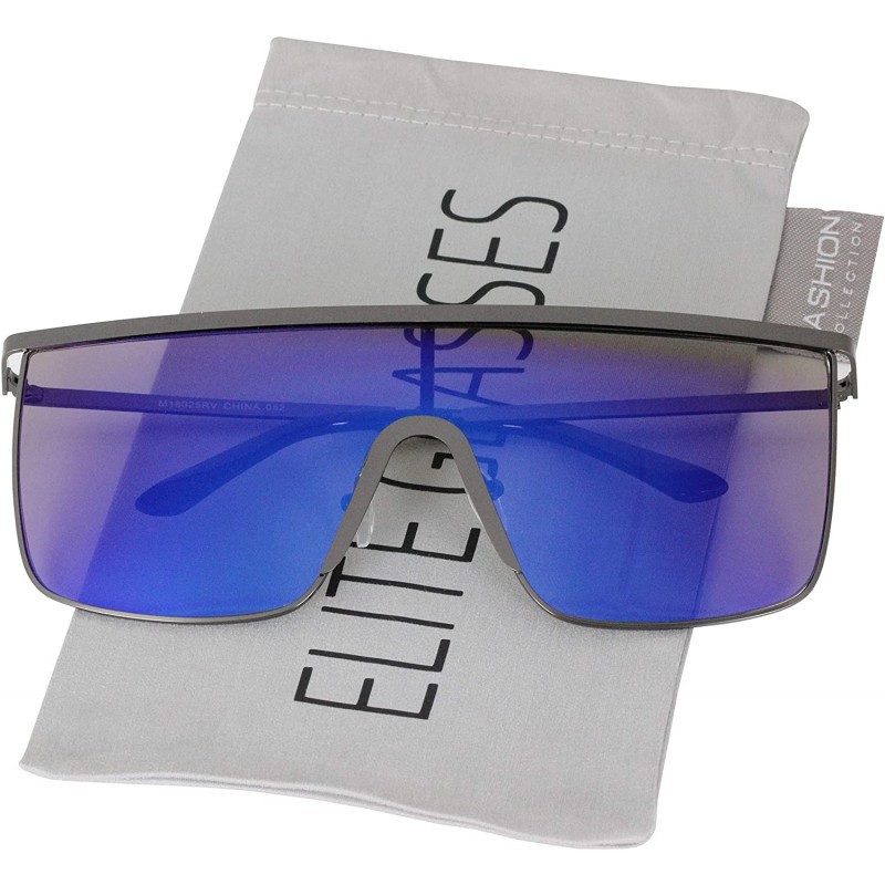 Square Oversized Flat Top Square VINTAGE RETRO SHIELD VISOR Style Aviator SUNGLASSES - Purple Blue - CI18NZ0L7SD $10.14