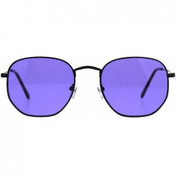 Square Vintage Fashion Sunglasses Thin Metal Hexagon Shape Frame Color Lens UV 400 - Black (Purple) - C8188OLRKLW $12.90
