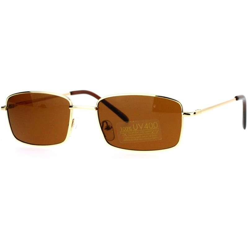 Rectangular Small Frame Sunglasses Thin Metal Rectangular Fashion Spring Hinge - Gold - CS187CCGHZD $10.99