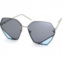 Rectangular Womens Qulit 2 Panel Lens Rimless Butterfly Sunglasses - Silver Black Blue - C718WSLS6S3 $14.46