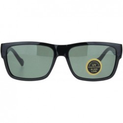 Rectangular Mens Tempered Glass Lens Rectangular Sport Horn Rim Sunglasses - Shiny Black - CF18M2E88DR $8.58