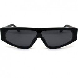 Rectangular Retro Flat Top Shield Plastic Sunglasses - Matte Black - CT18ZWQW57Q $8.20