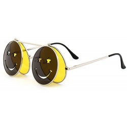 Round Steam Punk Vintage Clamshell Smile unisex Round Metal Frame Sunglasses UV400 - Yellow - C51885RHU8R $15.12