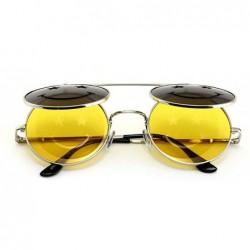 Round Steam Punk Vintage Clamshell Smile unisex Round Metal Frame Sunglasses UV400 - Yellow - C51885RHU8R $15.12