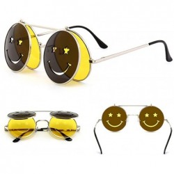 Round Steam Punk Vintage Clamshell Smile unisex Round Metal Frame Sunglasses UV400 - Yellow - C51885RHU8R $15.12