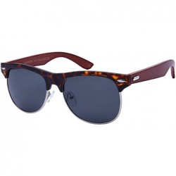 Wayfarer Retro Half Frame Horned Rim Bamboo Polarized Sunglasses 540908BM-P - Matte Demi+brown Wood - CK12NUGHXV3 $26.09