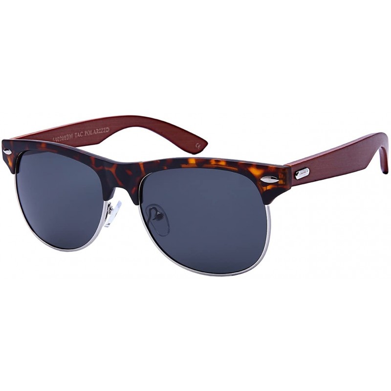 Wayfarer Retro Half Frame Horned Rim Bamboo Polarized Sunglasses 540908BM-P - Matte Demi+brown Wood - CK12NUGHXV3 $13.39