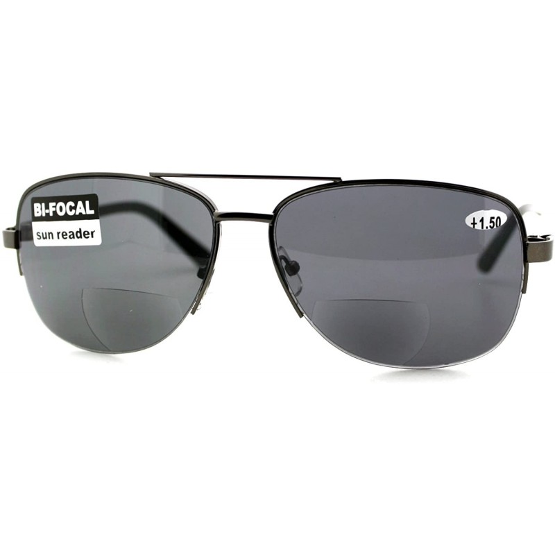 Aviator Bifocal Magnification Lens Sunglasses Mens Half Rim Aviator Tinted Reader - Gunmetal - CD18844QIC2 $11.84