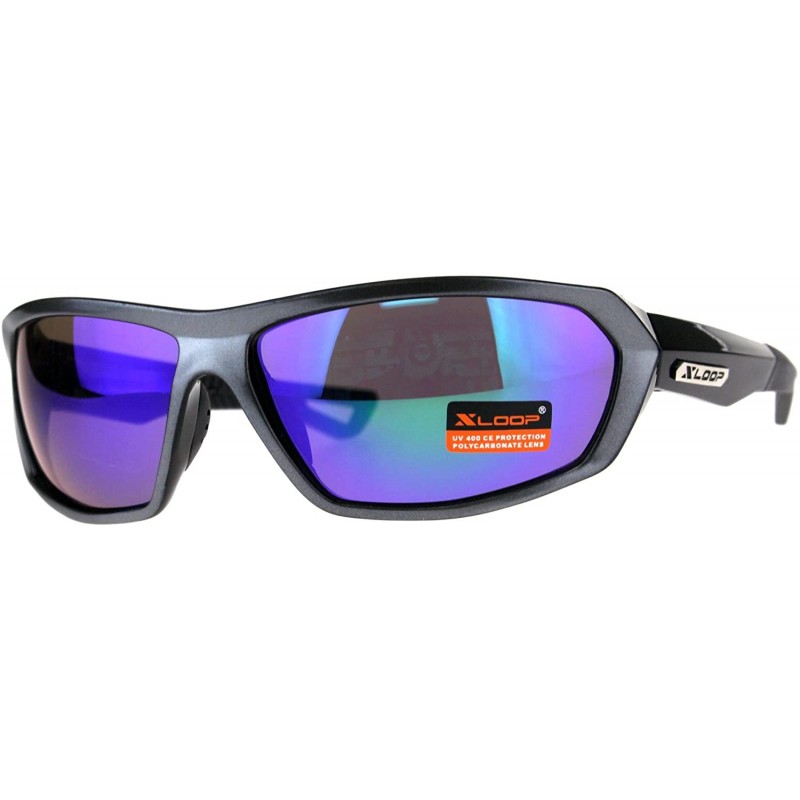 Oval Mens Xloop Sunglasses Designer Sports Fashion Shades UV 400 - Gunmetal (Teal Mirror) - C318E3748CQ $12.34