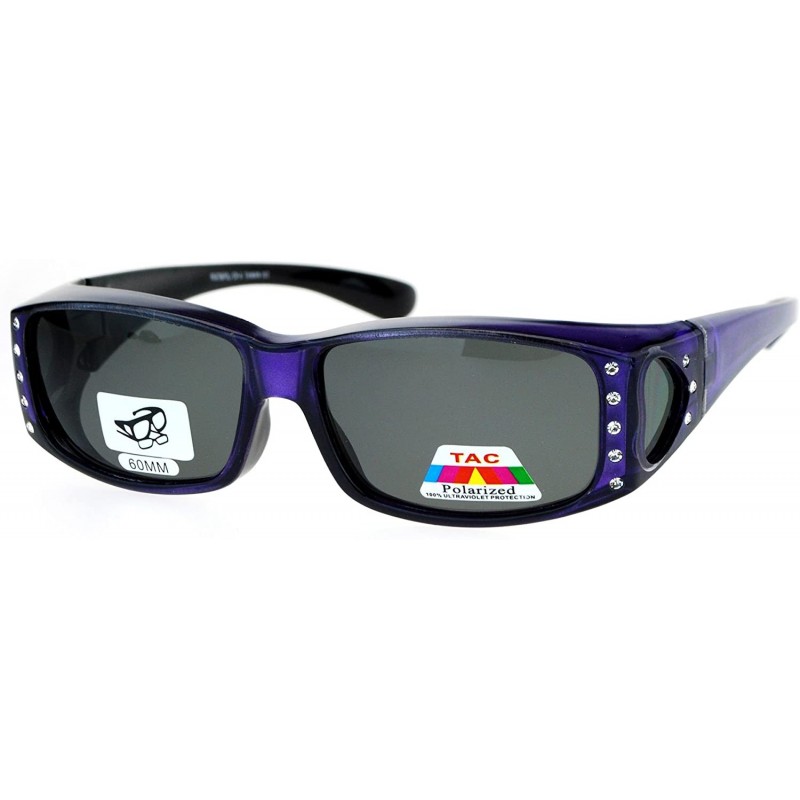 Rectangular Womens Rhinestone Polarized Lens Rectangular 60mm Fit Over Sunglasses - Purple - CW12N2PB3G9 $9.36