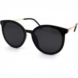 Round Womens Horned Round Designer Mod Plastic Sunglasses - All Black - CK18YNHGR7U $13.37