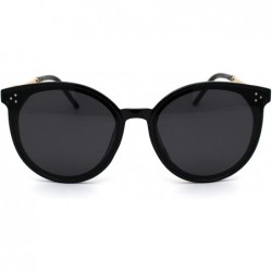 Round Womens Horned Round Designer Mod Plastic Sunglasses - All Black - CK18YNHGR7U $13.37
