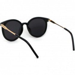 Round Womens Horned Round Designer Mod Plastic Sunglasses - All Black - CK18YNHGR7U $13.37