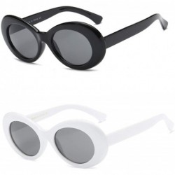 Oversized Women Retro Vintage Fashion Oval Round Clout Goggles Sunglasses - Black - White 2 Pack - C918K3UIOGC $15.01