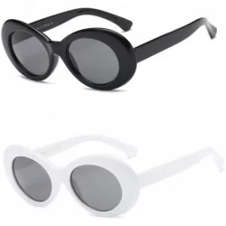 Oversized Women Retro Vintage Fashion Oval Round Clout Goggles Sunglasses - Black - White 2 Pack - C918K3UIOGC $23.46