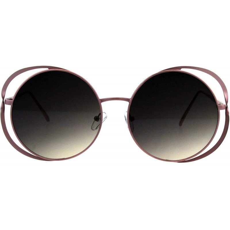 Oversized Womens Oversized Round Sunglasses Twist Metal Double Frame UV 400 - Pink (Brown Smoke) - CM18KCMKECC $10.91