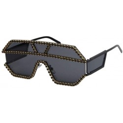 Square Oversized Rhinestone Crystal Sunglasses Personality - Black - CU1906UUC0W $45.52
