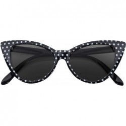 Cat Eye Stylish Fashion Vintage Cat Eye Sunglasses UV Protection - Black White Dots Frame / Smoke Lens - C6124KCKRZX $8.15