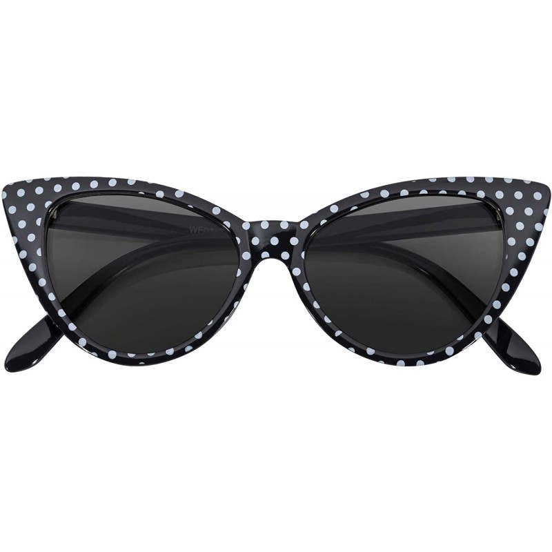 Cat Eye Stylish Fashion Vintage Cat Eye Sunglasses UV Protection - Black White Dots Frame / Smoke Lens - C6124KCKRZX $8.15