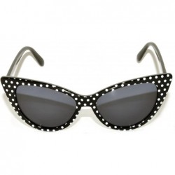 Cat Eye Stylish Fashion Vintage Cat Eye Sunglasses UV Protection - Black White Dots Frame / Smoke Lens - C6124KCKRZX $8.15